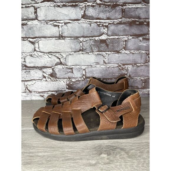 MEPHISTO 4x Shock Brown Leather Fisherman Casual Strap Sandals Men’s 46EU/13M US main image 9